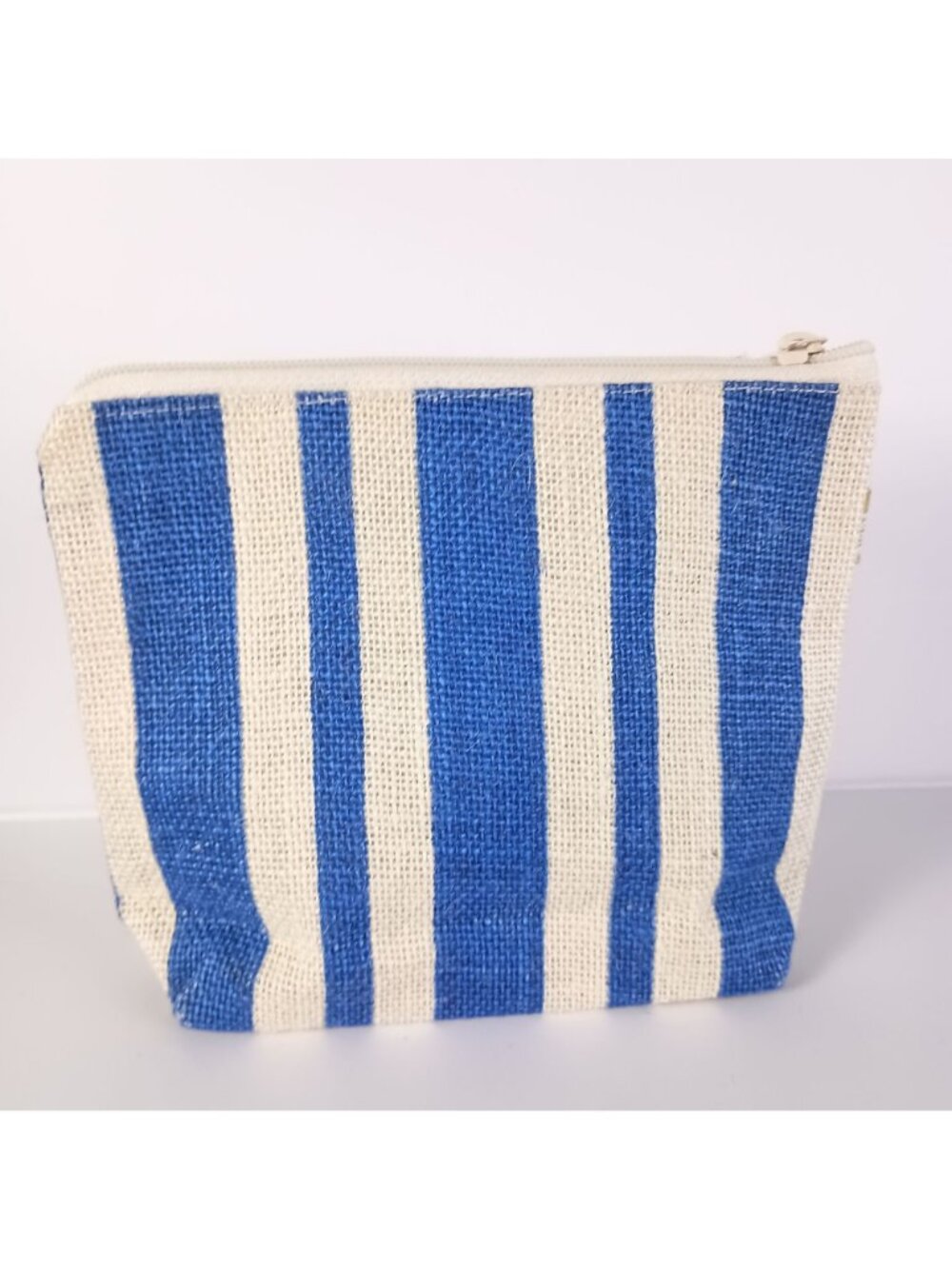 Simple Jumo Blue Stripe Jute Cosmetic Bag Eco Friendly Pouch Organizer NWT - Picture 4 of 8